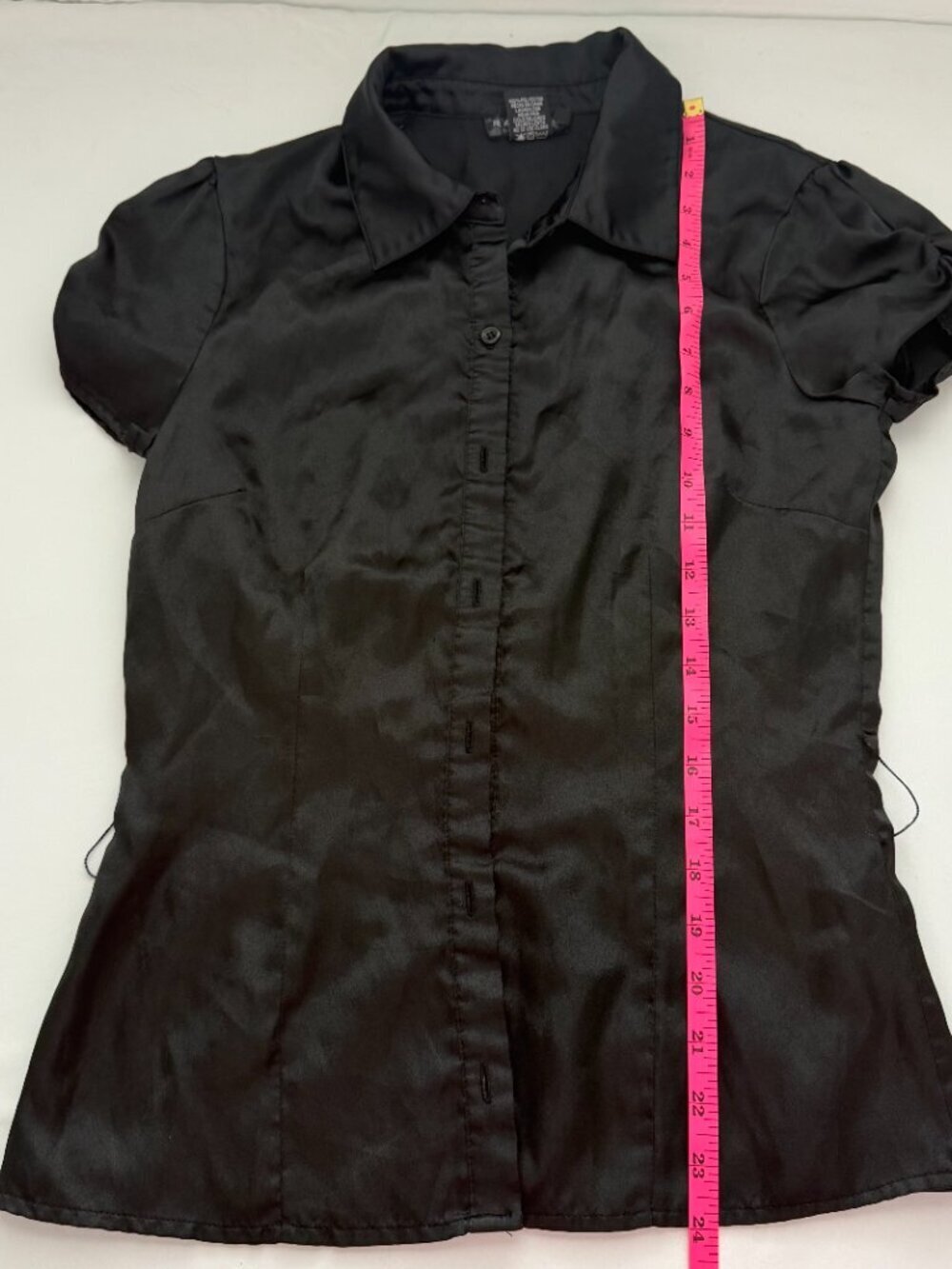Rampage Black Satin Button Up Blouse Women Medium Business Casual Work Top - Picture 7 of 8